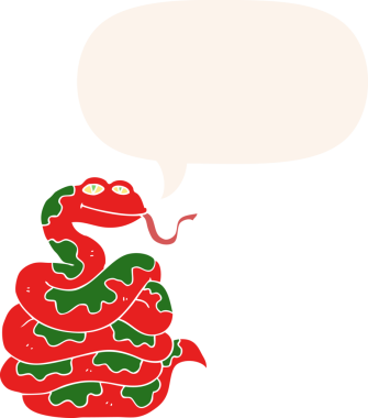 Konuşma baloncuğu olan çizgi film yılanı insan tarafından çizilmiş.