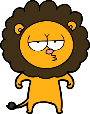 Bir insan tarafından çizilmiş canı sıkkın bir aslan.