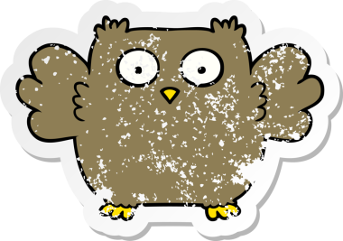 Bir insan tarafından çizilmiş sevimli bir baykuşun sıkıntılı çıkartması.