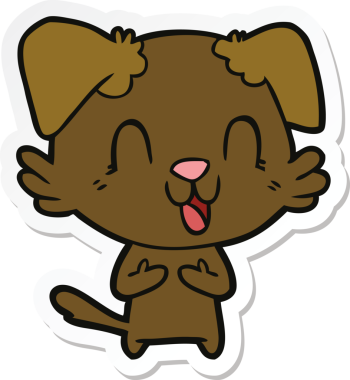 Bir insan tarafından çizilmiş gülen bir köpeğin çıkartması.