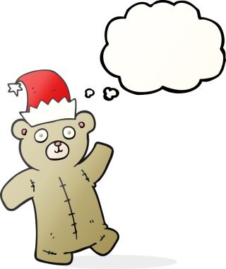 İnsan tarafından çizilmiş bir noel şapkası takan oyuncak ayı.