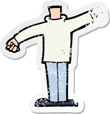 Bir insan tarafından çizilmiş kollarını sallayan bir karikatür vücudunun gerilimli çıkartması.