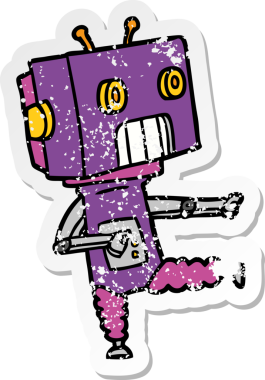 Bir insan tarafından çizilmiş karikatür robotunun sıkıntılı çıkartması.