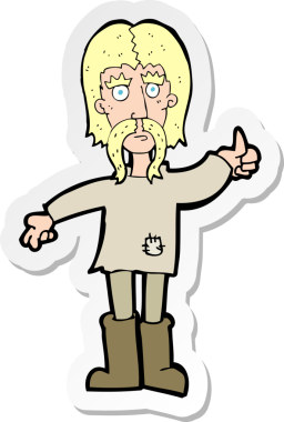 Bir insan tarafından çizilmiş başparmak işareti veren bir hippi çizgi film çıkartması.