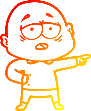 Bir insan tarafından çizilmiş, yorgun, kel bir adamın sıcak çizgi çizimi.