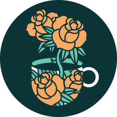 Bir fincan ve bir insan tarafından çizilmiş çiçeklerin ikonik dövme şekli