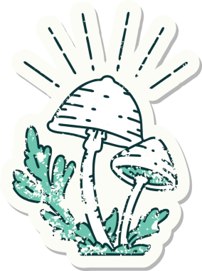 Bir insan tarafından çizilmiş eski bir dövme stili mantar çıkartması.