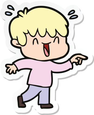 Bir insan tarafından çizilmiş, gülen bir çocuğun çıkartması.