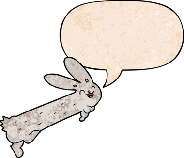 komik çizgi film tavşanı konuşma baloncuğu ile retro doku bir insan tarafından çizilmiş