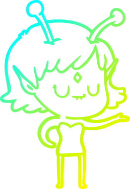 Bir insan tarafından çizilmiş bir uzaylı kız çizgi filmi.