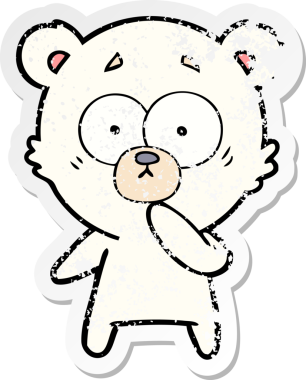 Bir insan tarafından çizilmiş gergin bir kutup ayısı karikatürü.