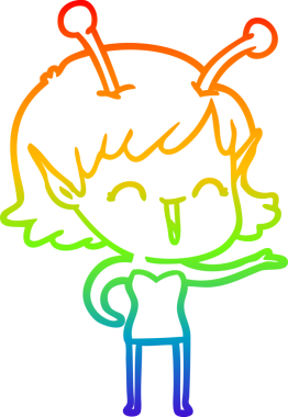 Gökkuşağı gradyan çizgi çizimi bir insan tarafından çizilmiş uzaylı bir kızın gülüşü.