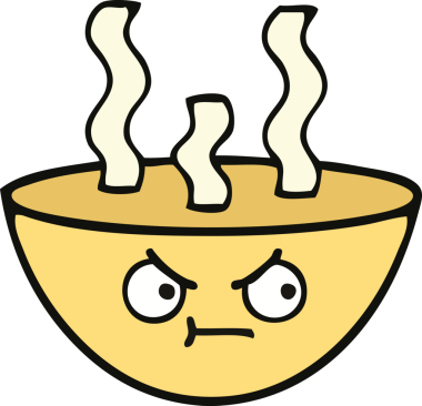 Bir insan tarafından çizilmiş sıcak çorba karikatürü.