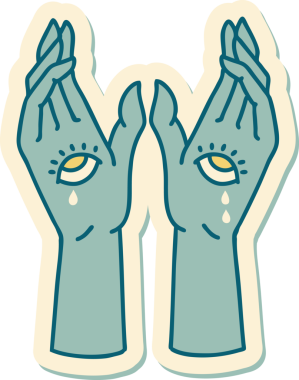 Bir insan tarafından çizilmiş geleneksel mistik eller stili dövme çıkartması.