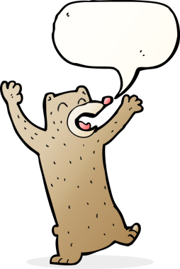 Bir insan tarafından çizilmiş konuşma balonlu çizgi film ayısı.