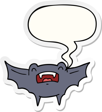 Bir insan tarafından çizilmiş konuşma balonu çıkartmalı vampir yarasa çizgi filmi.