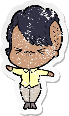 Bir insan tarafından çizilmiş sinirli bir hippi kızın sıkıntılı çıkartması.