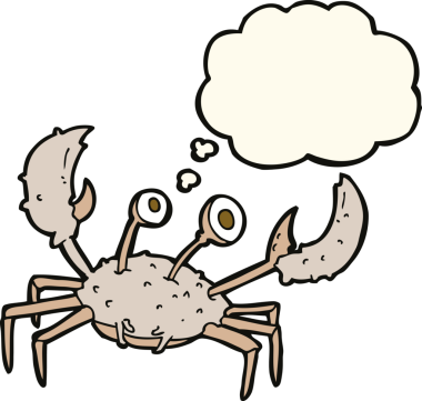 Bir insan tarafından çizilmiş düşünce baloncuklu yengeç.