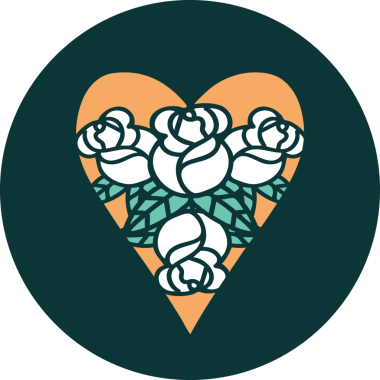 Bir insan tarafından çizilmiş kalp ve çiçeklerin ikonik dövme şekli