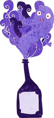 Şişede bir insan tarafından çizilmiş çizgi film hayaleti.