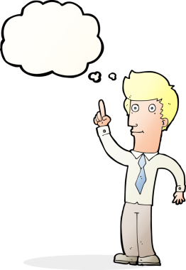 Bir insan tarafından çizilmiş düşünce baloncuğu fikri olan çizgi film dostu bir adam.