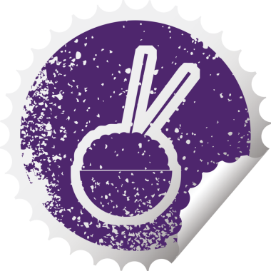 Bir insan tarafından çizilmiş pirinç kasesinin sıkıntılı çıkartma simgesi