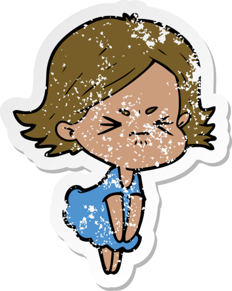 Bir insan tarafından çizilmiş kızgın bir karikatür çıkartması.