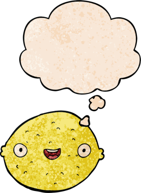 Düşünce baloncuklu çizgi film limonu. Bir insan tarafından çizilmiş grunge desen tarzı.