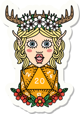 Bir insan tarafından çizilmiş bir Elf Druid karakterinin çıkartması.