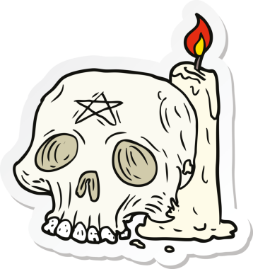 Bir insan tarafından çizilmiş garip kafatası ve mumun çıkartması.