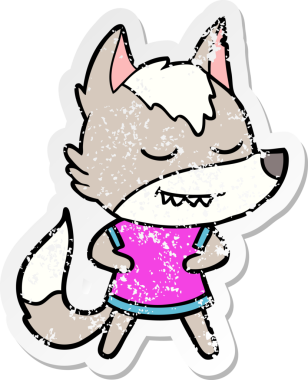 Bir insan tarafından çizilmiş dost canlısı bir kurt kızın sıkıntılı çıkartması