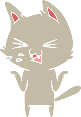 Bir insan tarafından çizilmiş düz renkli çizgi film kedisi.