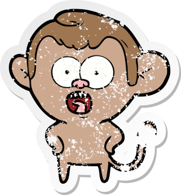 Bir insan tarafından çizilmiş, şok olmuş bir maymunun sıkıntılı çıkartması.