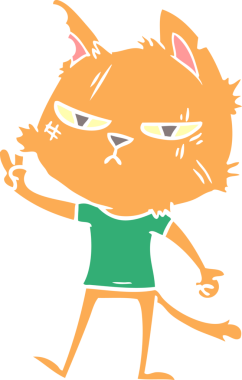 sert düz renkli çizgi film kedisi bir insan tarafından çizilmiş zafer işareti veriyor.