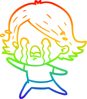 Gökkuşağı gradyan çizimi bir insan tarafından çizilmiş ağlayan bir çizgi kadın çizimi