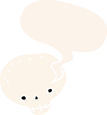 bir insan tarafından çizilmiş, konuşma baloncuklu bir kafatası.