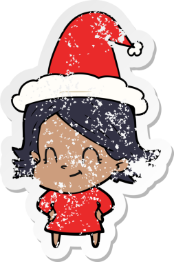 Bir insan tarafından çizilmiş, arkadaş canlısı, Noel Baba şapkası takan bir kız.