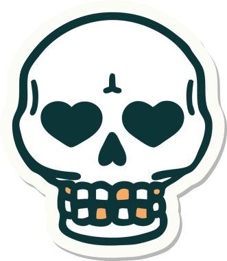 Bir insan tarafından çizilmiş bir kafatasının geleneksel stiliyle dövme çıkartması.