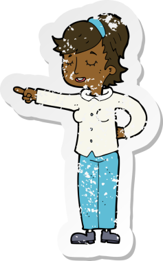 Bir insan tarafından çizilmiş, karikatür dostu bir kadının gerilimli çıkartması.