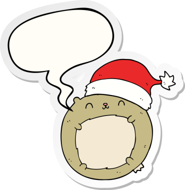 Bir insan tarafından çizilmiş baloncuk çıkartmalı şirin bir çizgi film Noel ayısı.