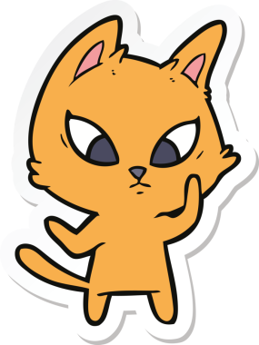 Bir insan tarafından çizilmiş kafası karışmış bir çizgi film kedisinin çıkartması.