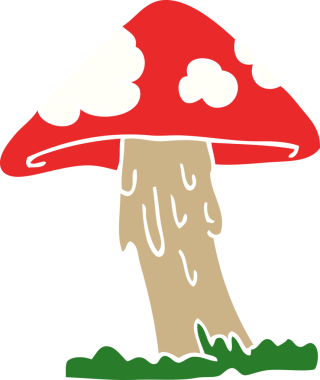 Bir insan tarafından çizilmiş düz renkli çizgi film mantarı