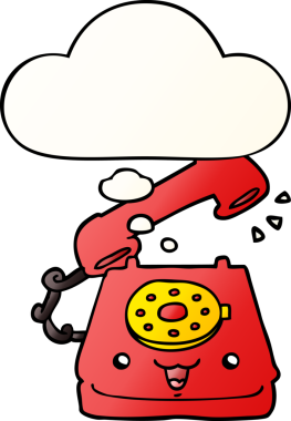 Bir insan tarafından çizilmiş yumuşak eğimli düşünce baloncuklu şirin çizgi film telefonu.