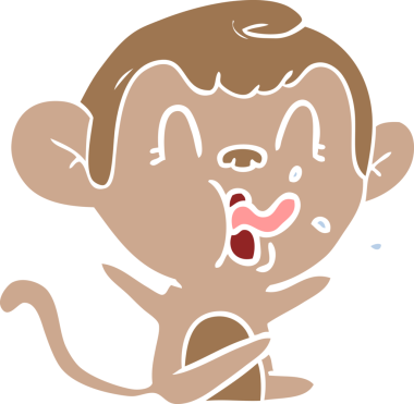 Bir insan tarafından çizilmiş düz renk çizgi film maymunu.