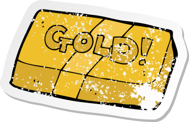 Bir insan tarafından çizilmiş altın bir çizgi film çıkartmasının gerilemiş retro etiketi.