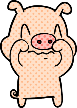 Bir insan tarafından çizilmiş sinirli çizgi film domuzu.