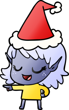 Mutlu el çizimi, bir insan tarafından çizilmiş Noel Baba şapkası takan bir elf kızının çizimi.