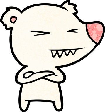 Bir insan tarafından çizilmiş kolları katlanmış kızgın kutup ayısı çizgi filmi.