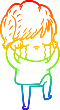 Gökkuşağı gradyan çizimi bir insan tarafından çizilmiş ağlayan bir çizgi kadın çizimi