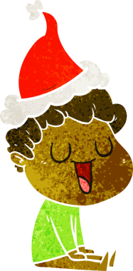 Gülen el, bir insan tarafından çizilmiş Noel Baba şapkası giyen bir adamın retro karikatürünü çizdi.